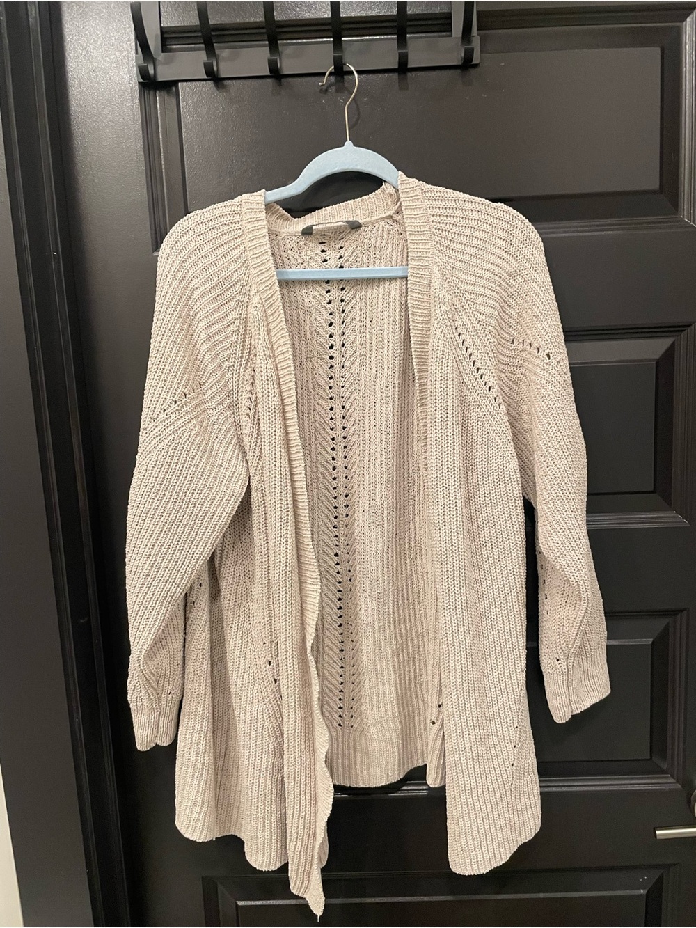Open-Front Knit Cardigan Sweater in Light Beige